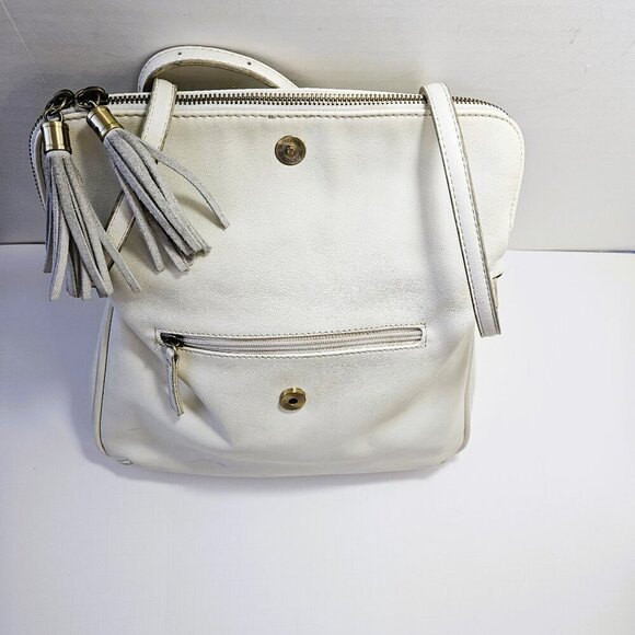 Faux Leather Crossbody/Clutch Ivory Zippered Bag 14"D x 12"W x 2.5" - Picture 2 of 6